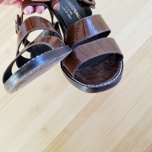 🌸 Donald J. Pliner Brown Leather Tri-Strap Snakeskin Slide Heel Pump Size 6.5 - Picture 6 of 12